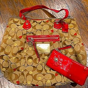 Authentic Red vintage handbag with wallet